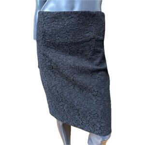 Zara Black Floral Lace Pencil Skirt High Waisted Back Slit Size Small